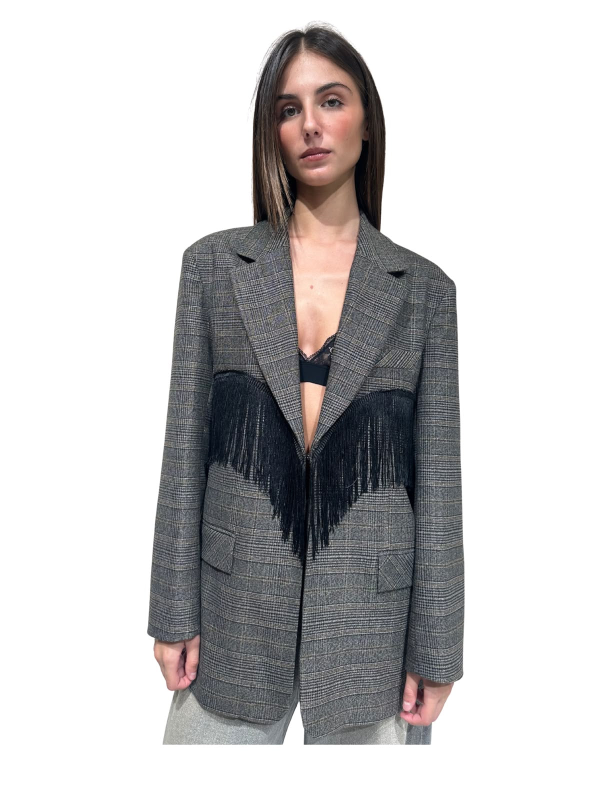 VICOLO - BLAZER A QUADRI CON  FRANGE ART. TAC1120